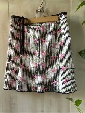 Nanette Lepore Y2K  Stripe Mini  Skirt with Pink & Green Embroidery
